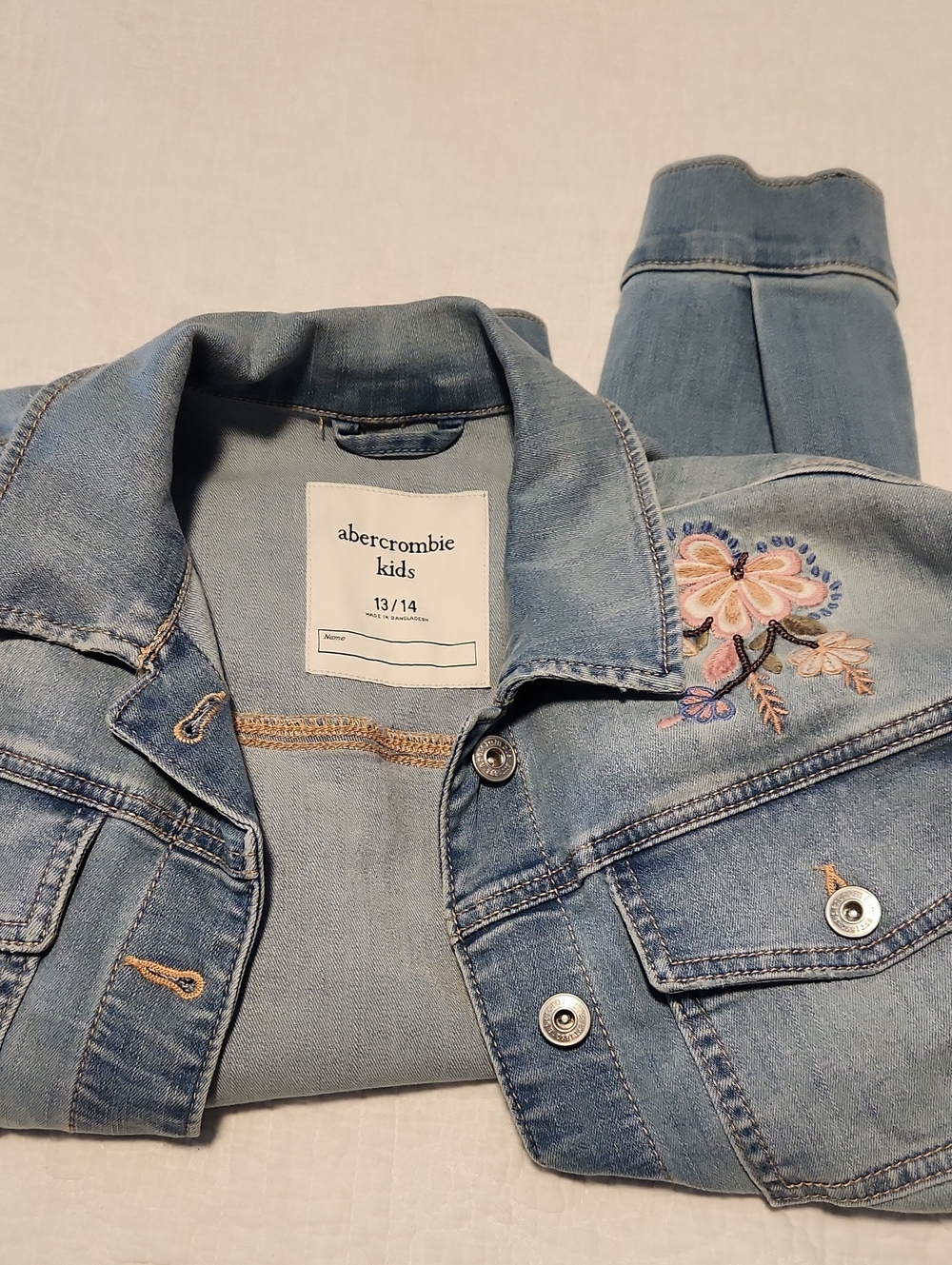 abercrombie kids light blue embroidered denim jacket